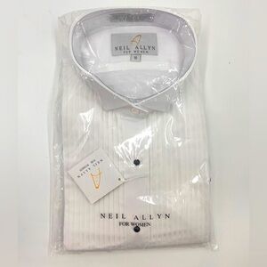 Women Neil Allyn Tuxedo Shirt Wing Collar White New Pleat 16